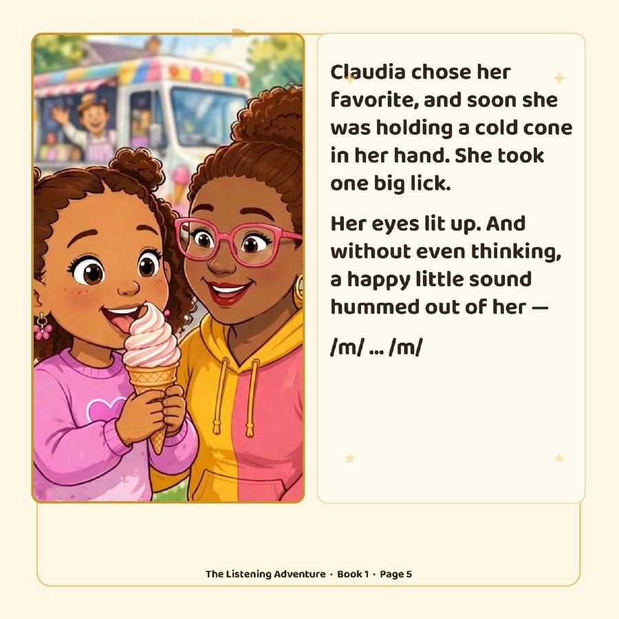 Storybook page from Book 1, The Listening Adventure